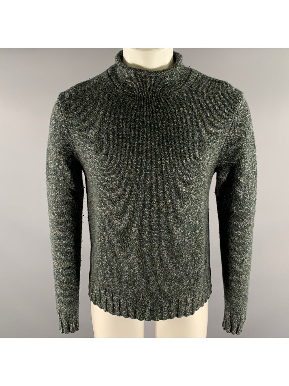 TODD SNYDER Size M Teal Black Cream Marled Wool Mock Neck Sweater